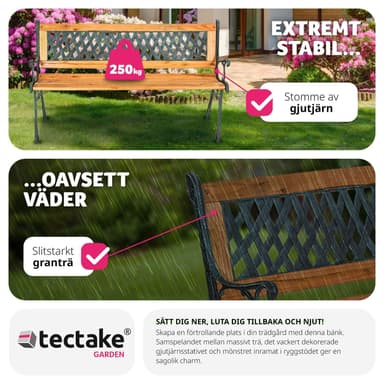 Hagebenk Tamara 2-seter av tre og støpejern 128x51x73cm - brun