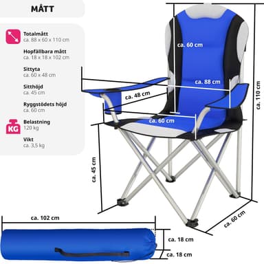 2 campingstoler med polstring - blå