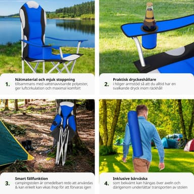 2 campingstoler med polstring - blå