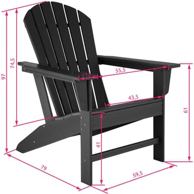 Hagestol med fotskammel Adirondack-Design - svart