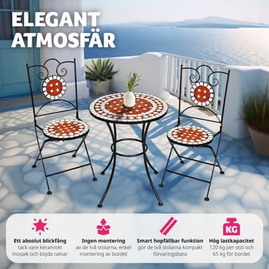 Hagemøbler cafe-sett mosaikk 2 stoler + bord, 60 cm diameter - brun