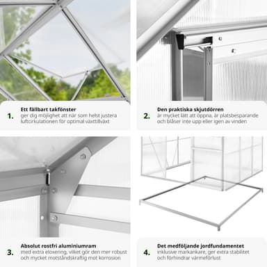 Aluminium Drivhus med fundament - 190 x 185 x 195 cm