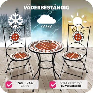 Hagemøbler cafe-sett mosaikk 2 stoler + bord, 60 cm diameter - brun