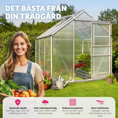 Aluminium Drivhus med fundament - 190 x 185 x 195 cm