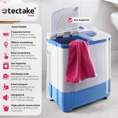 Mini vaskemaskin 4,5 kg med sentrifuge 3,5 kg - hvit