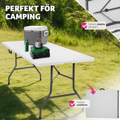 Campingbord sammenleggbart - 183x76x74cm - hvit
