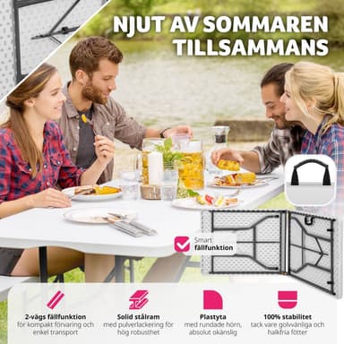 Campingbord sammenleggbart - 183x76x74cm - hvit