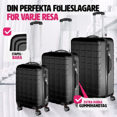 Koffert sett 3 deler hardcase - svart