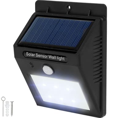 8 stk LED solcelle vegglamper med bevegelsesdetektor - svart