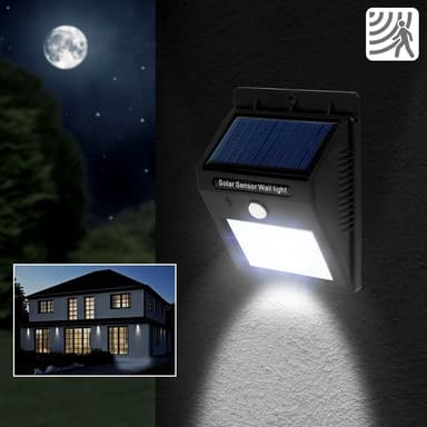 8 stk LED solcelle vegglamper med bevegelsesdetektor - svart