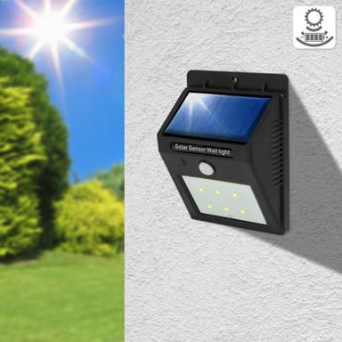 8 stk LED solcelle vegglamper med bevegelsesdetektor - svart