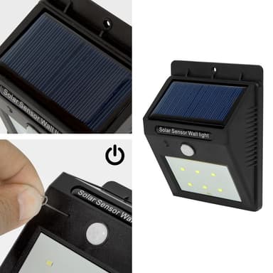 8 stk LED solcelle vegglamper med bevegelsesdetektor - svart