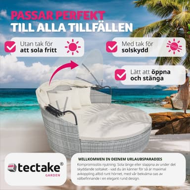 Rund solseng med soltak poly rotting - lysegrå