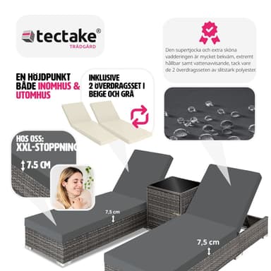 2 Solsenger poly rotting + bord i aluminium - grå