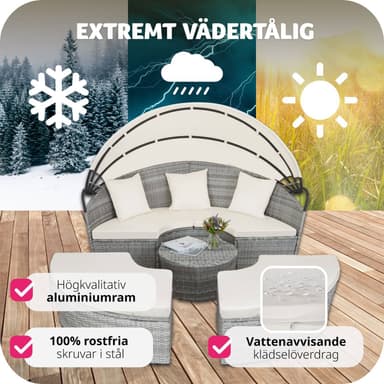 Rund solseng med soltak poly rotting - lysegrå