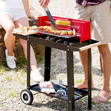 BBQ Kullgrill med to hjul - svart/rød