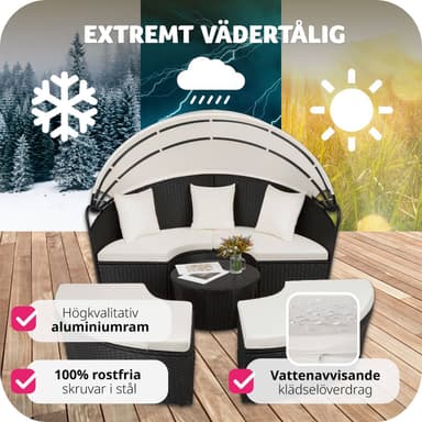 Rund solseng med soltak poly rotting - svart
