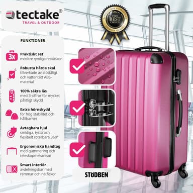 Koffert sett 3 deler hardcase ABS - pink
