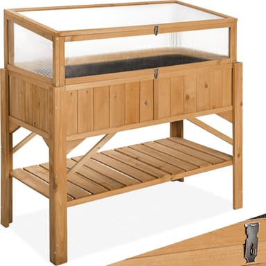 Blomsterkasse med hylle og drivhus 119x53x124cm - brun