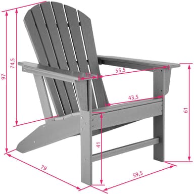 Sett av 2 hagestoler med fotskammel Adirondack-Design - grå