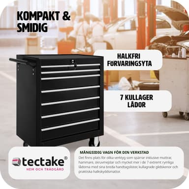 Verktøyvogn med 7 skuffer - svart