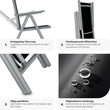 4 stk Aluminium hagestoler - sølv