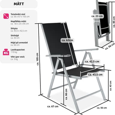 4 stk Aluminium hagestoler - sølv