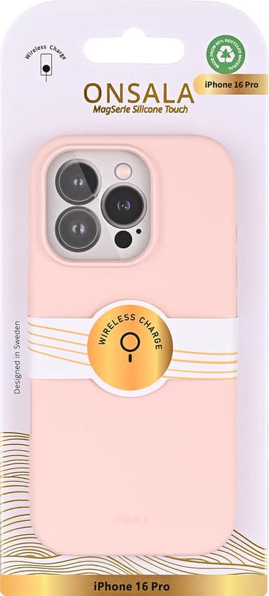 Onsala iPhone 16 Pro silikondeksel (krittrosa)