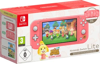 Nintendo Switch Lite gaming console (korall, med Animal Crossing)