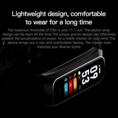 C60 1.1 tommers vanntett smartklokke hjertemonitor blod oksygennivåmåler kroppstemperatur detektor Fitness Tracker sport smart armbånd - svart