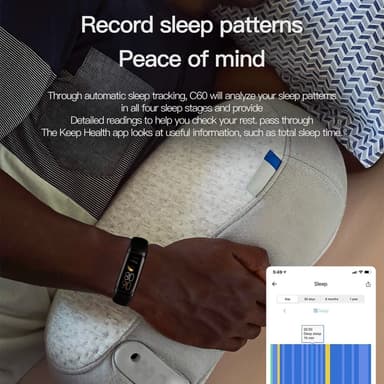 C60 1.1 tommers vanntett smartklokke hjertemonitor blod oksygennivåmåler kroppstemperatur detektor Fitness Tracker sport smart armbånd - svart