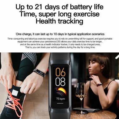 C60 1.1 tommers vanntett smartklokke hjertemonitor blod oksygennivåmåler kroppstemperatur detektor Fitness Tracker sport smart armbånd - svart