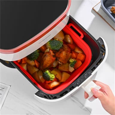 Sammenleggbar firkantet Air Fryer silikonform 17,5 cm Rød