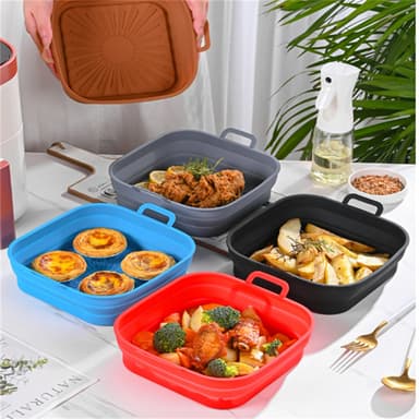 Sammenleggbar firkantet Air Fryer silikonform 17,5 cm Rød