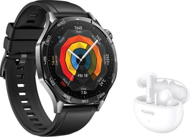 Huawei Watch GT 5 sportsklokke 46mm (sort) + FreeBuds 5i gavepakke