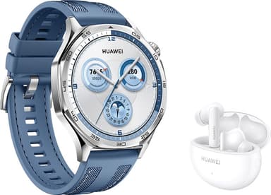 Huawei Watch GT 5 sportsklokke 46mm (blå) + FreeBuds 5i gavepakke