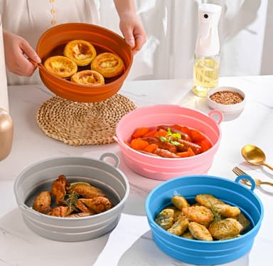 Sammenleggbar rund Air Fryer silikonform Brun 19 cm
