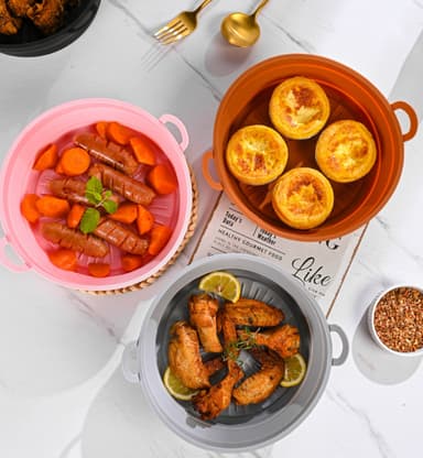 Sammenleggbar rund Air Fryer silikonform Brun 19 cm