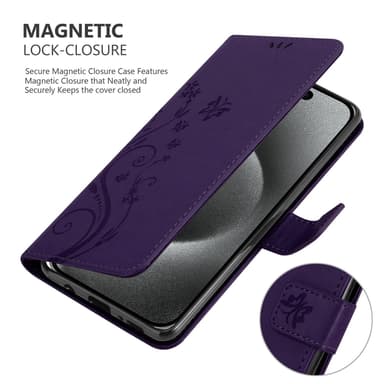 iPhone 16 PRO MAX lommebokdeksel Blomster (Lilla)