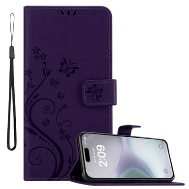 iPhone 16 PLUS lommebokdeksel Blomster (Lilla)