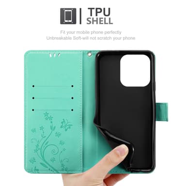 iPhone 16 PRO MAX lommebokdeksel Blomster (Turkis)