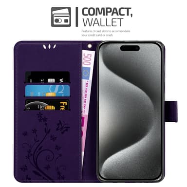 iPhone 16 PRO MAX lommebokdeksel Blomster (Lilla)