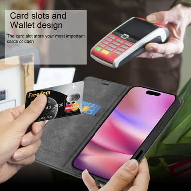 iPhone 16 PRO lommebokdeksel Case Cover (Svart)