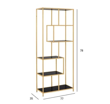 Hylle SEAFORD 77x35xH185cm, sort/gyllen