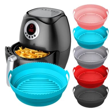 Silikonform for Air Fryer, Sammenleggbar rund Air Fryer silikonform 20 cm Grå 20 cm