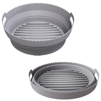 Silikonform for Air Fryer, Sammenleggbar rund Air Fryer silikonform 20 cm Grå 20 cm