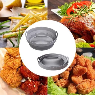 Silikonform for Air Fryer, Sammenleggbar rund Air Fryer silikonform 20 cm Grå 20 cm