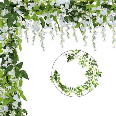 Kunstig plante Wisteria Garlang hvit/grønn 1,8 m 4-pak