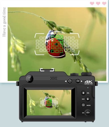 Digitalkamera 4K/48MP/18X digital zoom/autofokus med 32GB TF-minnekort Sort