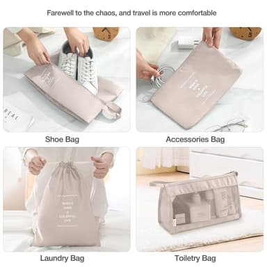 Organizer for koffert - Vanntette pakketerninger og poser 7 stk Beige